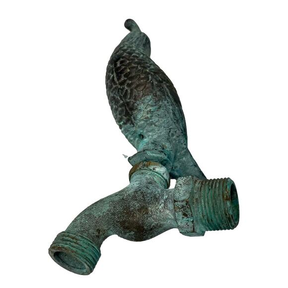 Vintage Bird Quail Solid Brass Patina Garden Faucet Spigot Made by Flora & Fauna - Picture 5 of 6